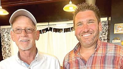 Former longtime De Soto Public Works Director Kevin Warden, left, and city manager Todd Melkus at Warden’s June 30 retirement celebration.