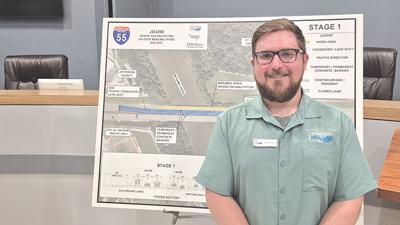 Jordan Dalaviras, Missouri Department of Transportation area liaison for Jefferson and Franklin counties, on June 14 at Arnold City Hall discussed the upcoming rehabilitation work to the Meramec River bridges on I-55.