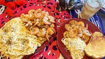 Baked Garlic Shrimp, Basil-Ranch Linguine