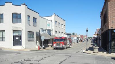 A Festus firetruck is parked across the street from Petit Paree while responding to a call about a downed power line at the restaurant.