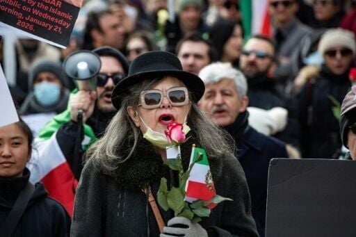 Protestors call for regime change in Iran, US intervention and for the end of the Islamic Republic at a rally in Copley Square in Boston