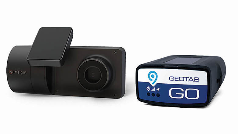 Surfsight cameras like the one on the left will be installed in 11 Valle Ambulance vehicles, alongside the GeoTab tracking devices (at right) already in place.