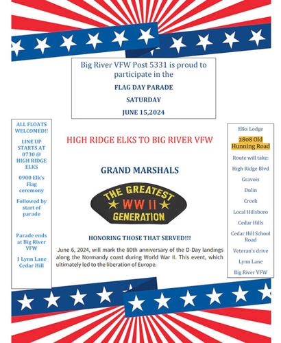 High Ridge Elks, Big River VFW flag day flyer