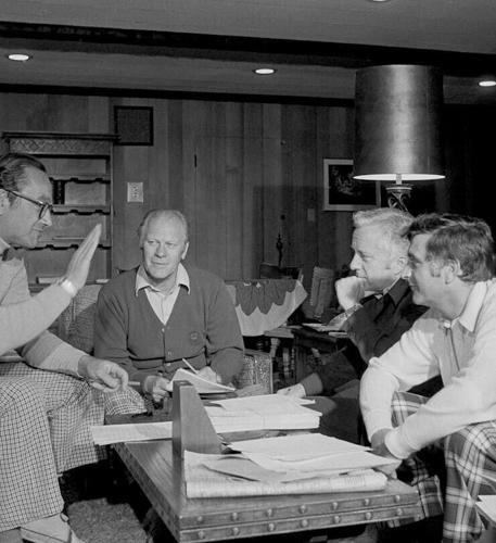Alan Greenspan, seated left, said working for President Gerald Ford, sitting next to him, was more interesting than helming the Fed.