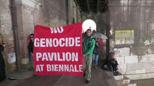 'No artwashing genocide': pro-Palestine protesters march against Israel Biennale pavilion