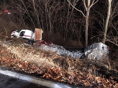 A big rig filled with buckets of paint ran off Old Lemay Ferry Road