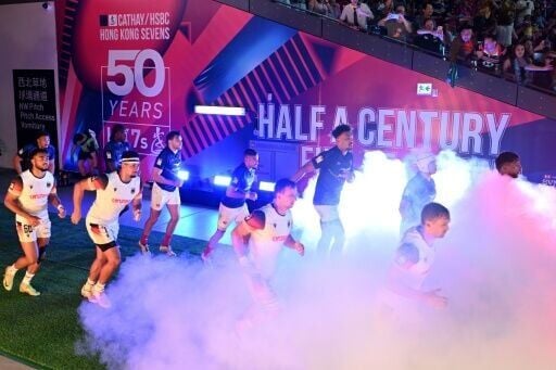 France and Germany run on to the pitch on the fist day of the 2026 Rugby Sevens Hong Kong tournament, the 50th staging of the event