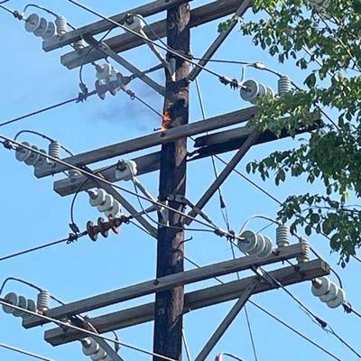I-44 was temporarily shut down April 24 when this Ameren utility pole caught fire