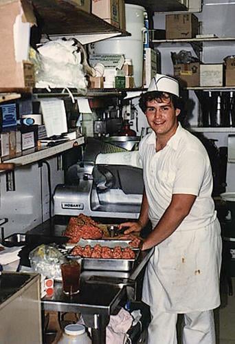 Bernard Laiben working meal prep at Stoplight in 1985.