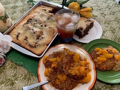 My Leader Yummy: Upside Down German Chocolate Cake and Cubed Pork Cutlets and Mandarin Oranges