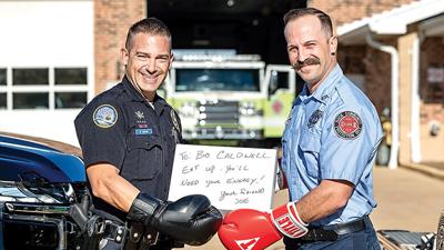 Arnold Police Officer Joe Siebert, left, and Rock Fire’s Bo Caldwell will box against each other on Wednesday, Nov. 23, at this year’s Guns ’N Hoses event.
