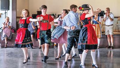 The Jugendgruppe dancers performing at the Wiener ‘N’ Schnitzel.