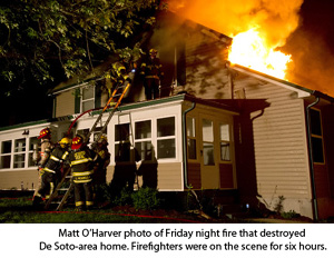 De Soto-area century-old home lost to Friday night blaze; firefighter taken to hospital for heat exhaustion 