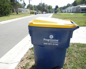 Cans used for disposing recyclables were not picked up along several Festus streets