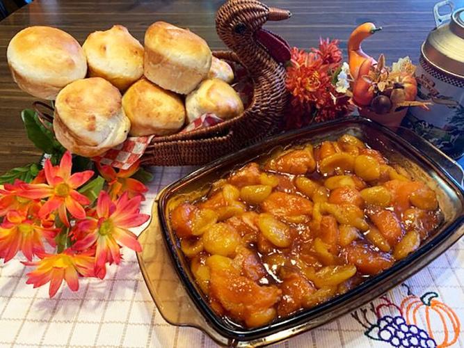 Sweet Potatoes and Apricot Bake, Batter Dinner Rolls
