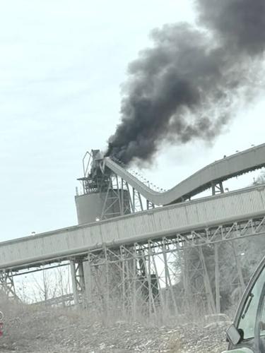 Firetrucks get trapped at scene of fire at Holcim cement plant