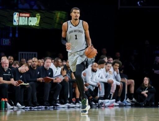 Victor Wembanyama brings the ball forward in San Antonio's semi-final win over Oklahoma City