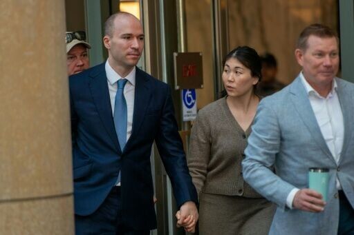 OpenAI president Greg Brockman and wife, Anna Brockman, leave the Ronald V. Dellums US Courthouse in Oakland