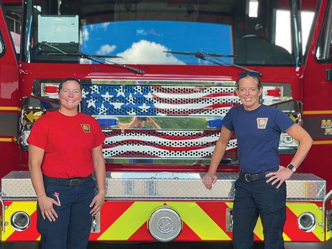 Senior Firefighter and EMT-P Stephanie Jackson, left, and Firefighter and EMT-P Kelly Isaacson on May 10, the first-ever day that Mapaville was staffed entirely by an all-female paid crew.