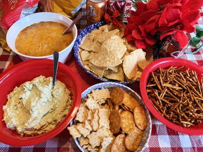 Avocado-Crab Dip, Chili-Cheese Hotty, Spiced Honey Pretzels