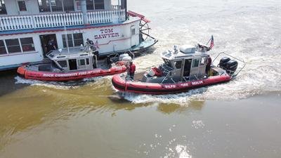 First responders train for an emergency on the Mississippi River.