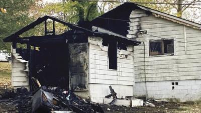 This shed on Meadow Lane in Byrnes Mill was damaged by fire.