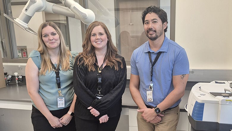 From left, Sarah Brown, forensic scientist III and lead scientist; Whitney Betzel, forensic scientist II; and Kevin Kellogg, director, are working to get the Jefferson County Sheriff’s Office Crime Lab certified to test substance and DNA.