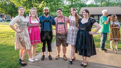 Die Heimatgruppe dancers, from left, Chelsey Clark of High Ridge, Becky Wendl of south St. Louis County, Max Meinberg of Imperial, Joey Wendl of south St. Louis County, Kate Hayes of Arnold and Leah Lorenz of St. Louis.