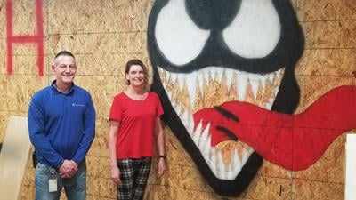Terry and Christine Lewis in one of their themed rooms at the SMASH Rage Room in Imperial.