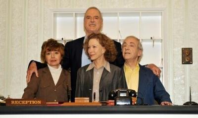 Prunella Scales, left, with fellow "Fawlty Towers" cast members John Cleese, Connie Booth and Andrew Sachs pictured in May 2009 for the 30th anniversary of the 1970s sitcom
