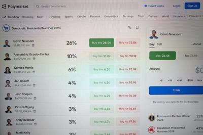 People wager on potential Democratic presidential candidates on the predictions market site Polymarket on Feb. 25, 2026.