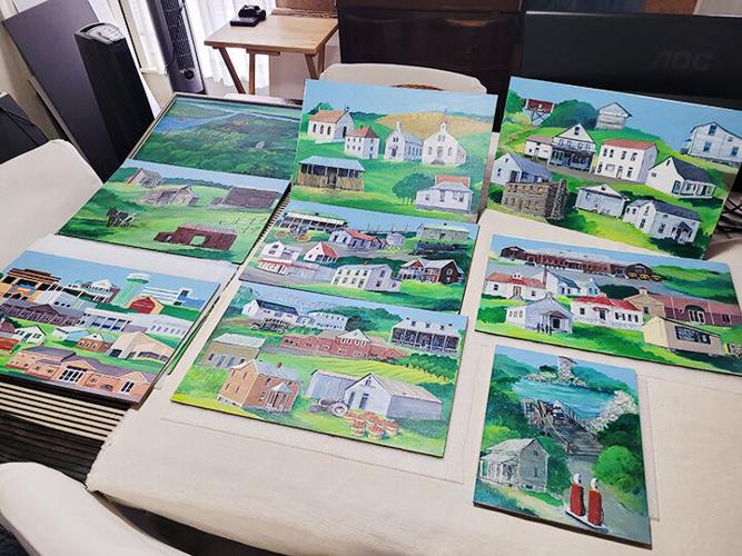 Jo Rezny McCredie painted 11-by-17-inch panels that were enlarged to create a mural depicting the history of Arnold. The mural is displayed at the Jefferson County Library Arnold Branch.