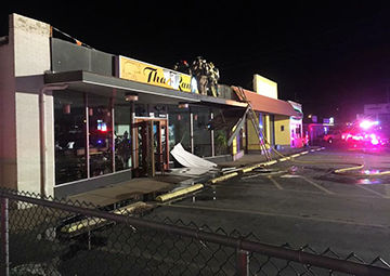 A fire this morning damaged the roof at Thai Rama restaurant in Crystal City