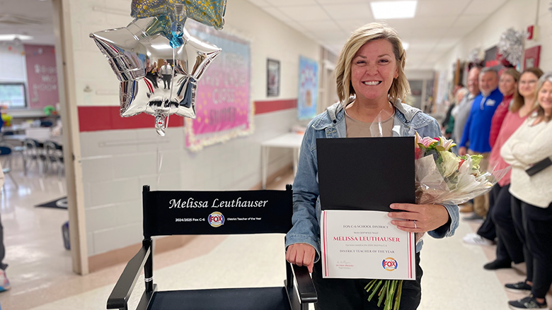 Melissa Leuthauser, a Fox Elementary School kindergarten teacher, received the district’s Teacher of the Year Award on April 3.