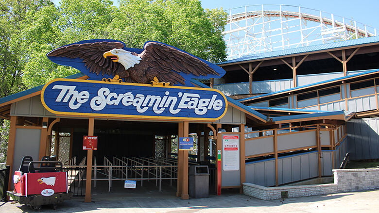 Retired Six Flags employee Steve Read carved the Screamin’ Eagle sign located at the entrance to the ride.