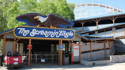 Retired Six Flags employee Steve Read carved the Screamin’ Eagle sign located at the entrance to the ride.