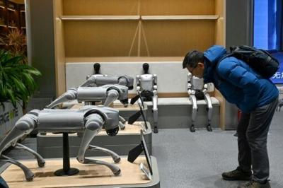 Robot dogs on display at Unitree's retail store in Beijing