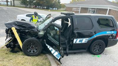 This Pevely Police vehicle was totaled in a crash today, and the officer driving it was injured.