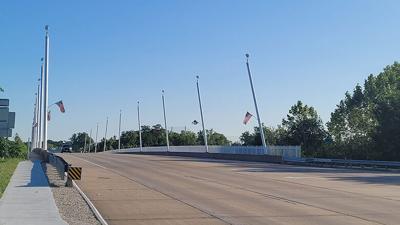 Lights on the side of the bridge that spans the Meramec River between Arnold and St. Louis County