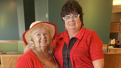 Debby Geary, left, of De Soto and Debbie Sammelman of Chesterfield are founding members of Pearls, Pumps and Pinups.