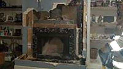 A home on Hwy. JJ south of De Soto was damaged by a fire that started in this fireplace.