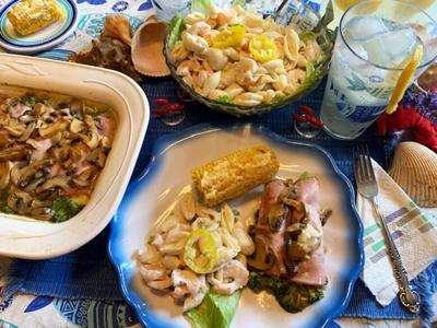 Shrimp-Macaroni Salad, Ham-Broccoli Rolls