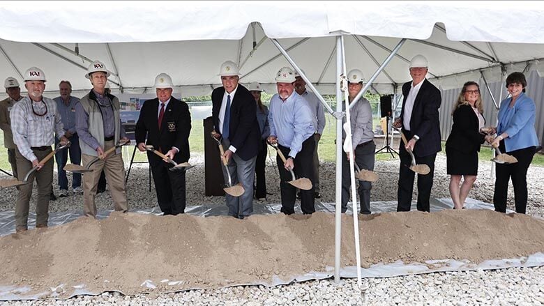 Officials participate in the groundbreaking ceremony for the forensic crime lab on May 6 in Pevely.