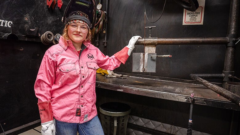 Alexis Majors of Fletcher at her work bench at Jefferson College.