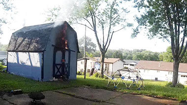 Fireworks started a fire in this shed behind a home on Georgia Drive in Arnold.