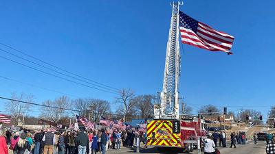 A photo posted on Eureka Mayor Sean Flower’s Facebook page shows a Eureka Fire Protection District truck at a gathering on Tuesday at a Eureka overpass to show support for a convoy protesting COVID-19 mandates.