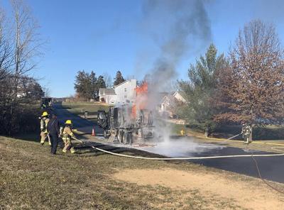 Fire damages commercial vehicle working on sewer lines