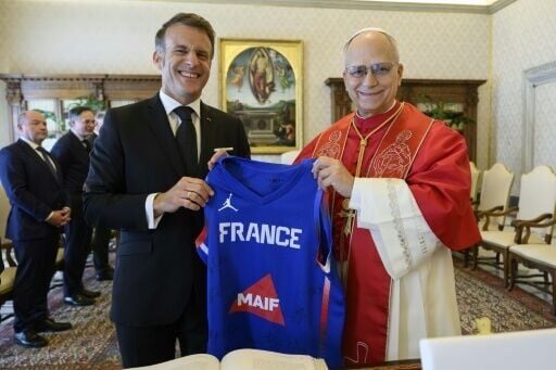 Pope Leo XIV exchanged gifts with French President Emmanuel Macron at the Vatican