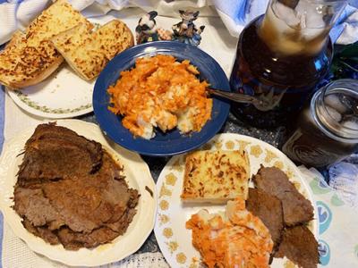 Barbecued Pot Roast, Marbled Potatoes and Carrots
