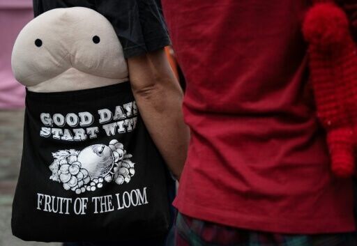 Despite the penis-themed T-shirts, toys and candies galore, one tourist said the event felt 'wholesome' per American standards
